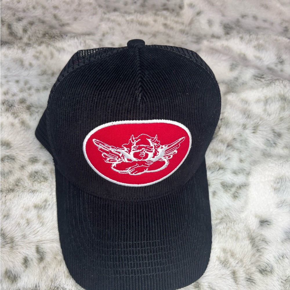 Boys Lie Black Trucker Hat with Red Accents